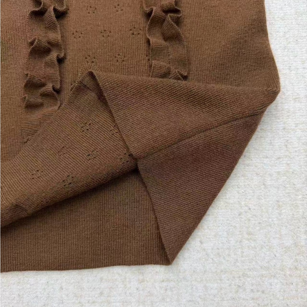 Miu Miu Chest-Ruffle Knit Tank in Warm Brown - Picture 5 of 8
